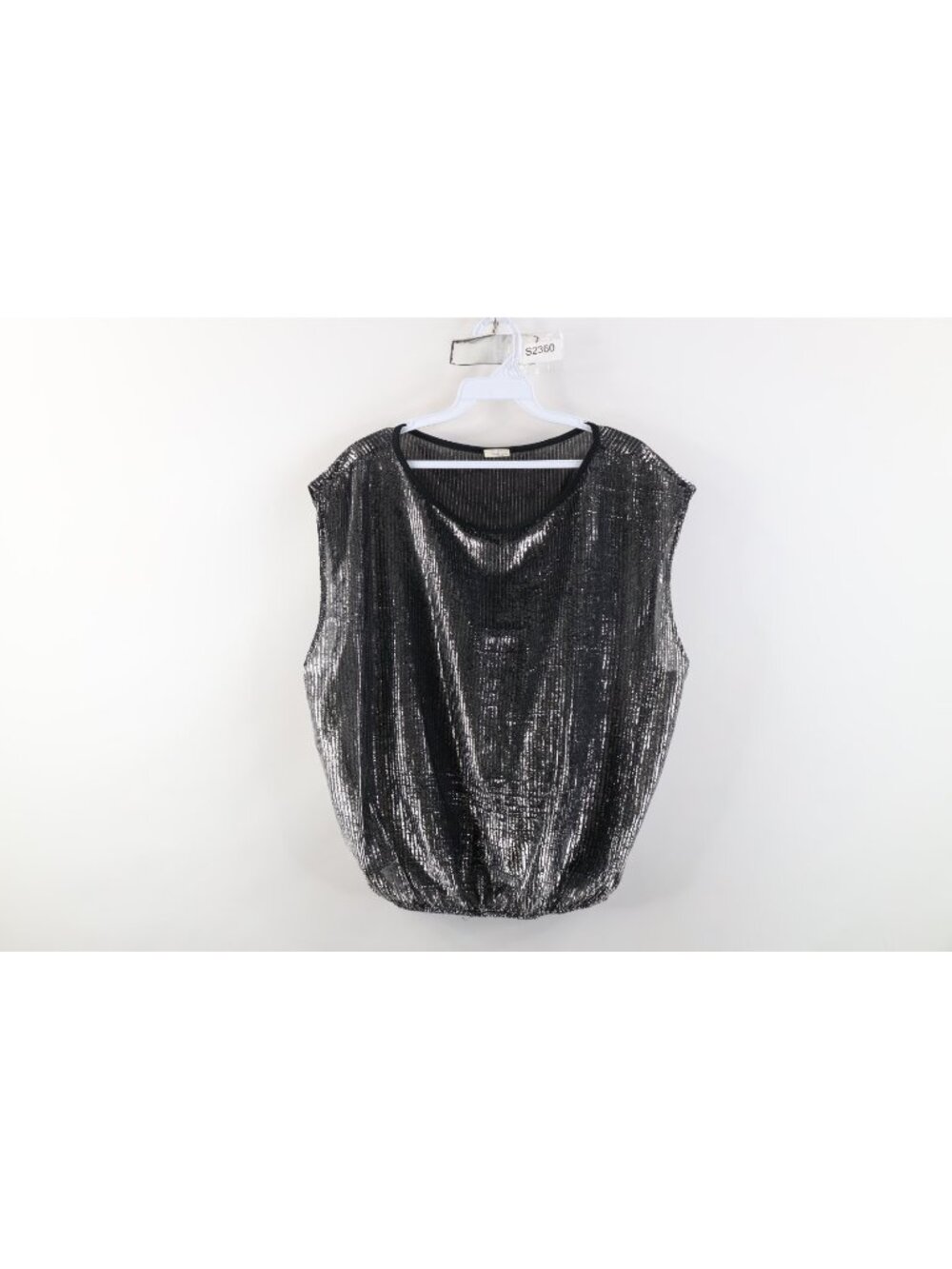 Vtg 80s Streetwear Womens 42 Metallic Cropped Disco Dance Vest Shirt Silver USA